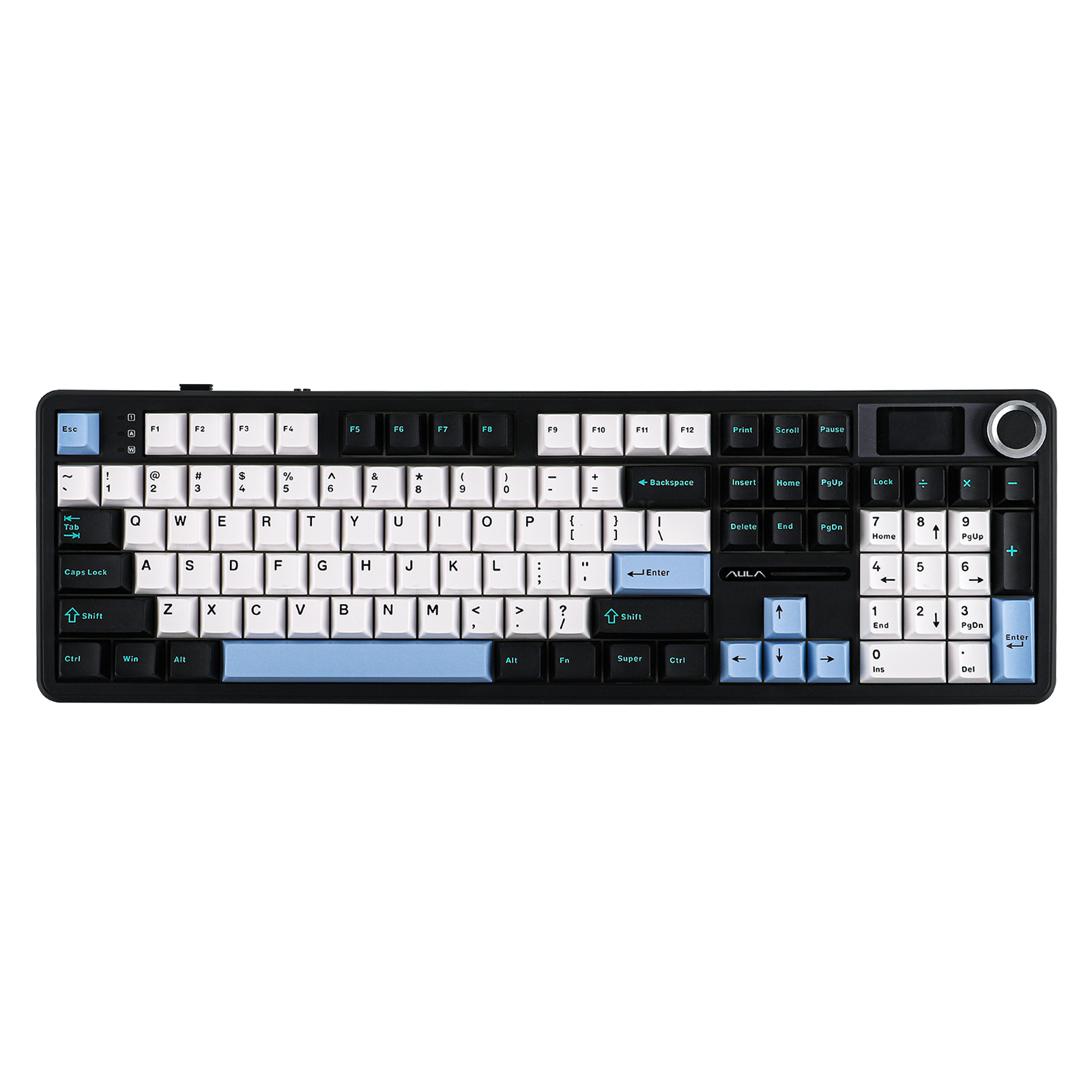 AULA F108PRO WIRELESS MECHANICAL KEYBOARD - LIGHT BLUE+WHITE+BLACK PURPLE -REAPER SWITCH FULL SIZE WIRELESS GASKET-MOUNTED GAMING KEYBOARD WITH SCREEN AND KNOB