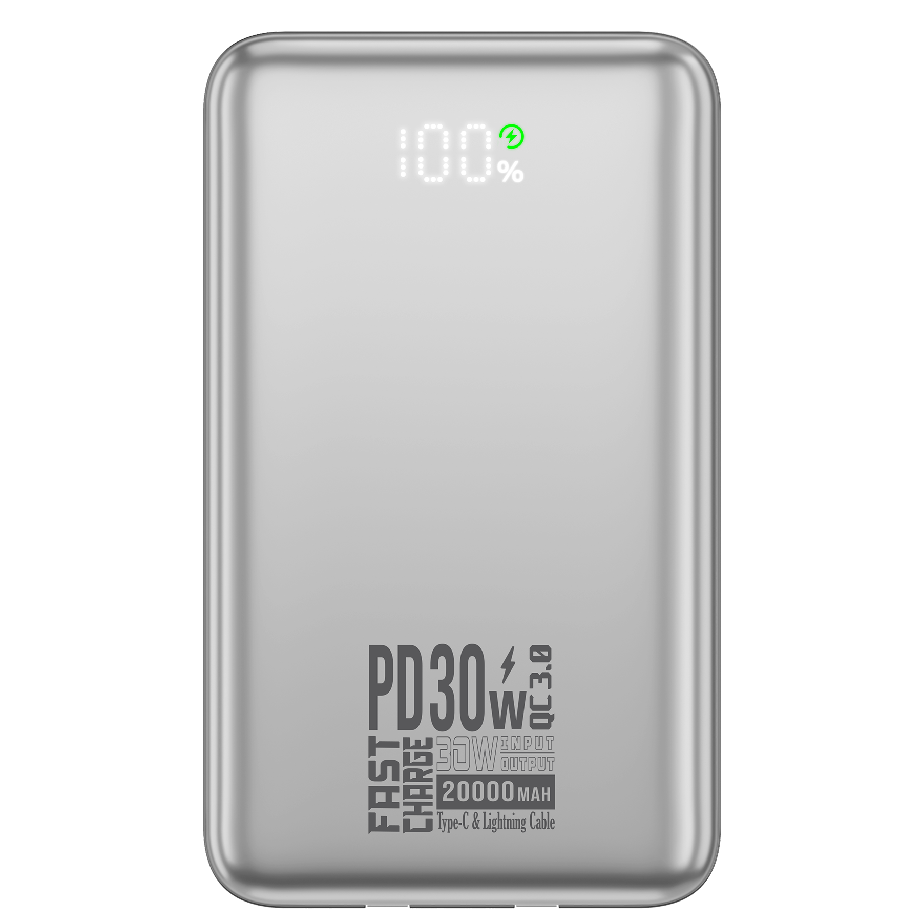 Cliptec 20000MAH PD30W FAST CHARGING POWER BANK WITH DETACHABLE TYPE-C AND LIGHTNING CABLE