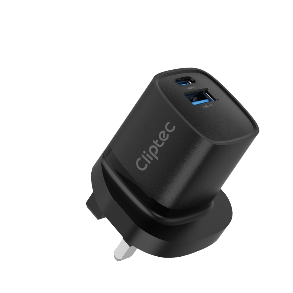 Cliptec 33W GAN PD+QC3.0 DUAL PORTS FAST CHARGING (USB C+A)