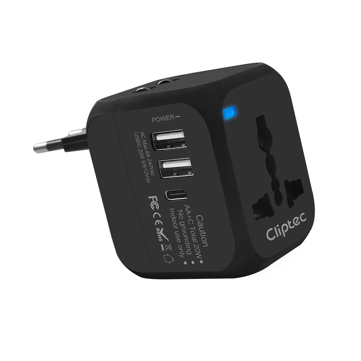 Cliptec QC18W+PD20W FAST CHARGING UNIVERSAL TRAVELLING PLUG ADAPTOR