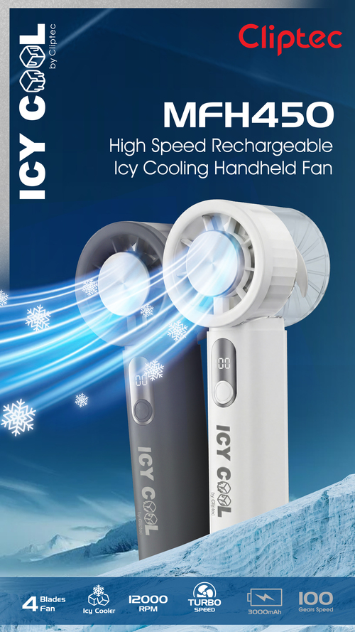 Cliptec HIGH SPEED TURBO RECHARGEABLE ICE COOLING HANDHELD FAN