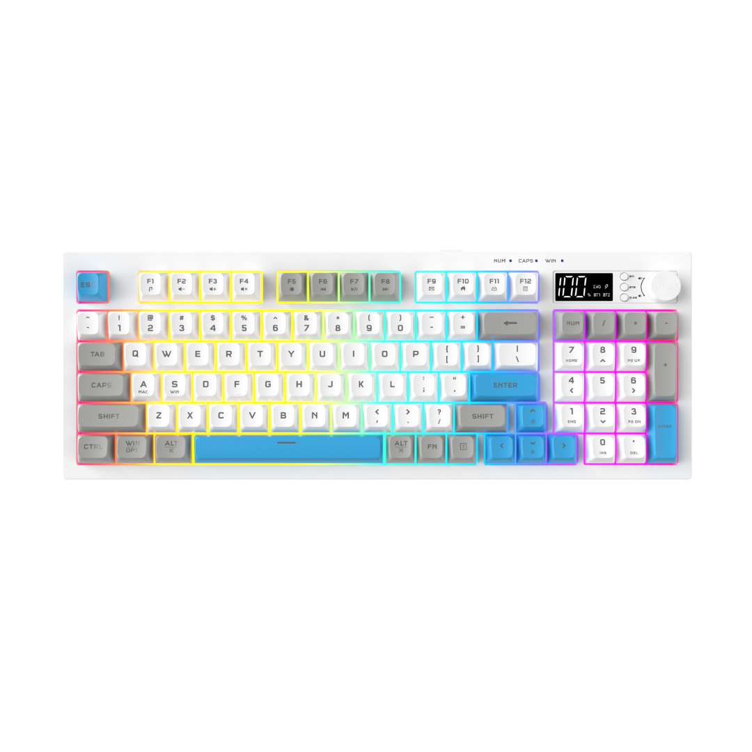 Cliptec TRI-MODE 94 KEYS RAINBOW BACKLIT OFFICE GAMING KEYBOARD WITH DIGITAL DISPLAY & KNOB - GREY /