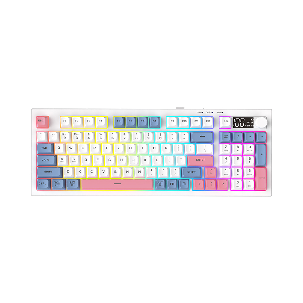 Cliptec TRI-MODE 95 KEYS RAINBOW BACKLIT OFFICE GAMING KEYBOARD WITH DIGITAL DISPLAY & KNOB - BLUE /