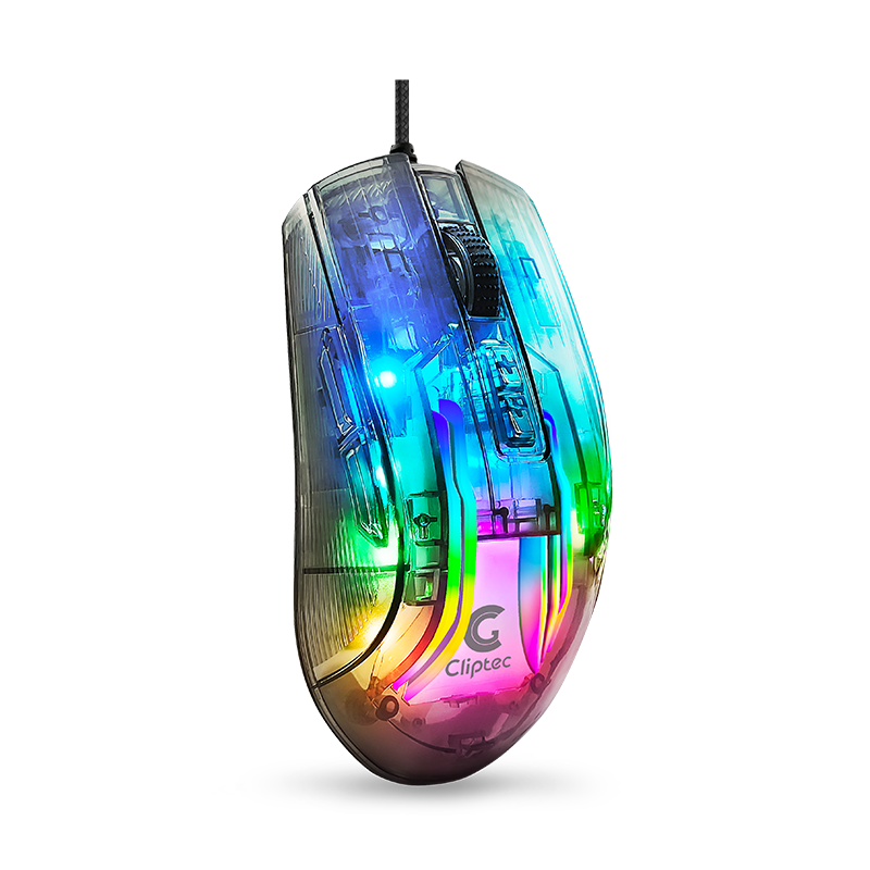 Cliptec USB 7200DPI TRANSPARENT RGB ILLUMINATE BACKLIT GAMING MOUSE (VOLCANO)