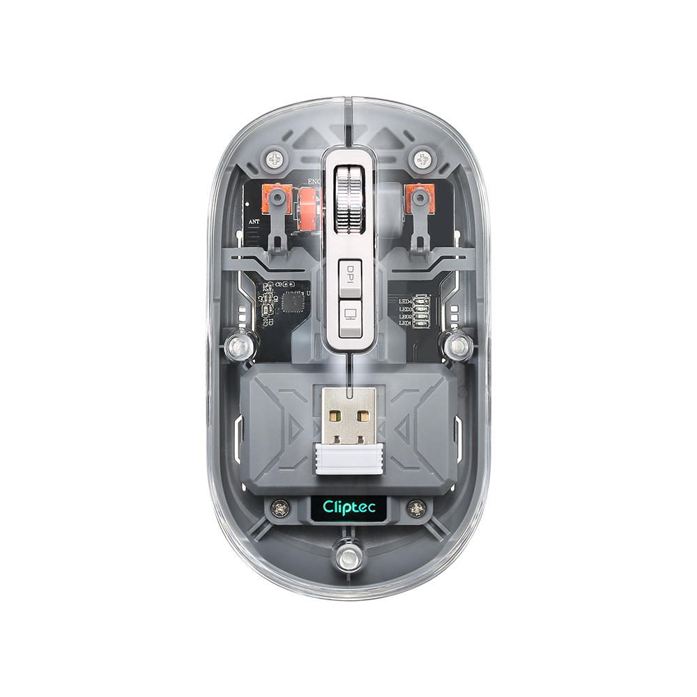 Cliptec DUAL MODE 2400DPI TRANSPARENT RECHARGEABLE RGB SSILENT WIRELESS MOUSE - BEIGE