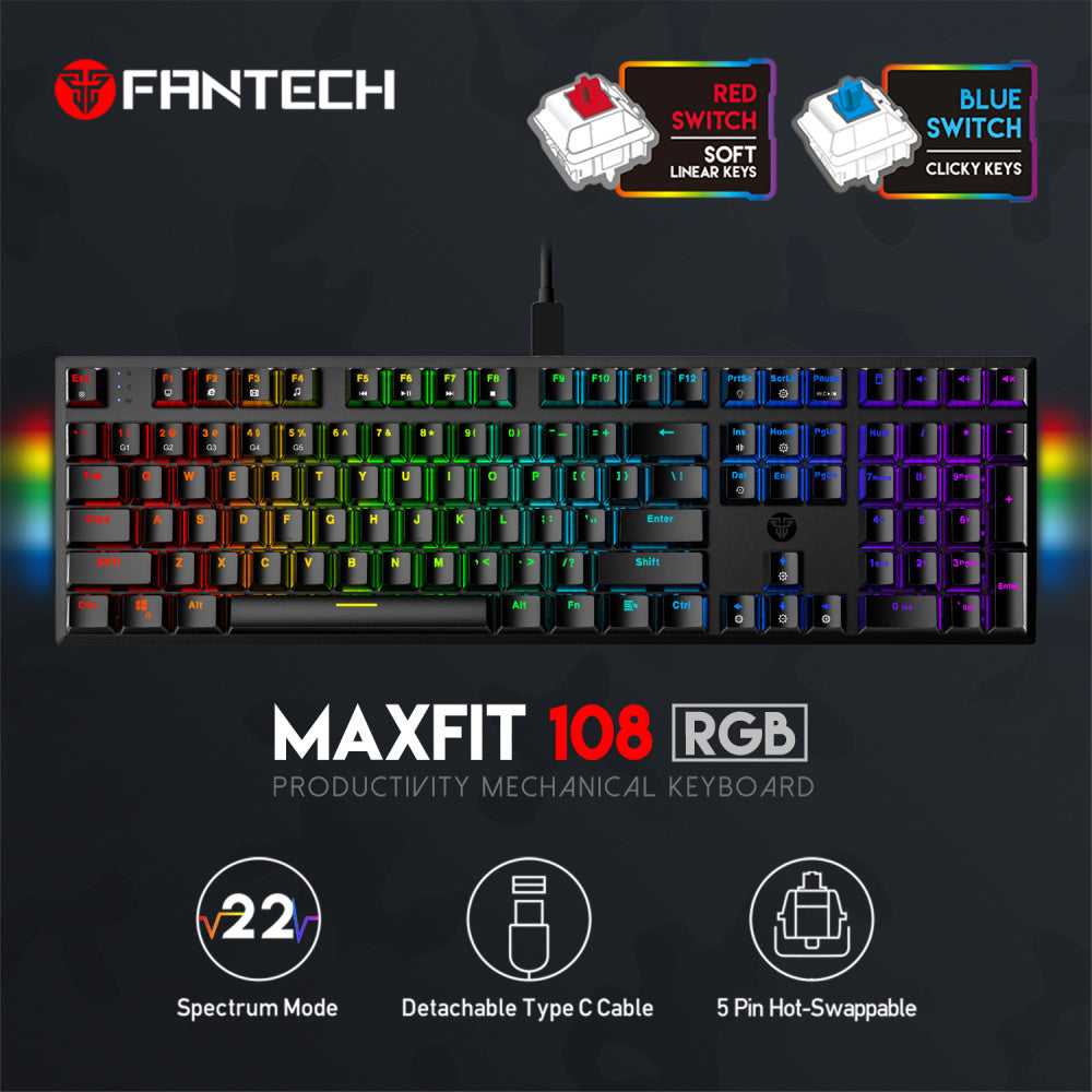 FANTECH MK855 WIRED GAMING KEYBOARD WITH RED SWITCH - BLACK (KB102RD)