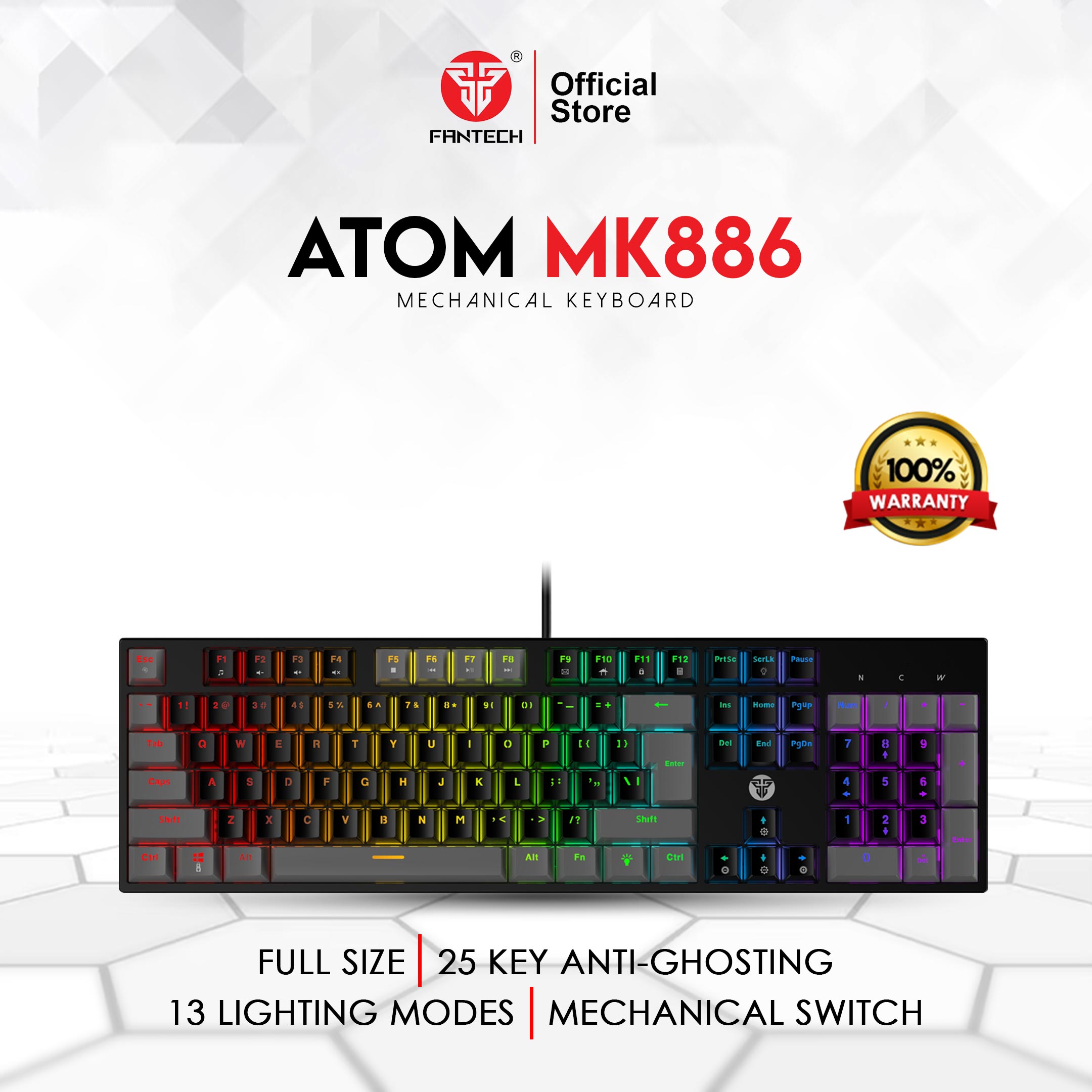 FANTECH MK866 WIRED MECHANICAL KEYBOARD WITH RED SWITCH