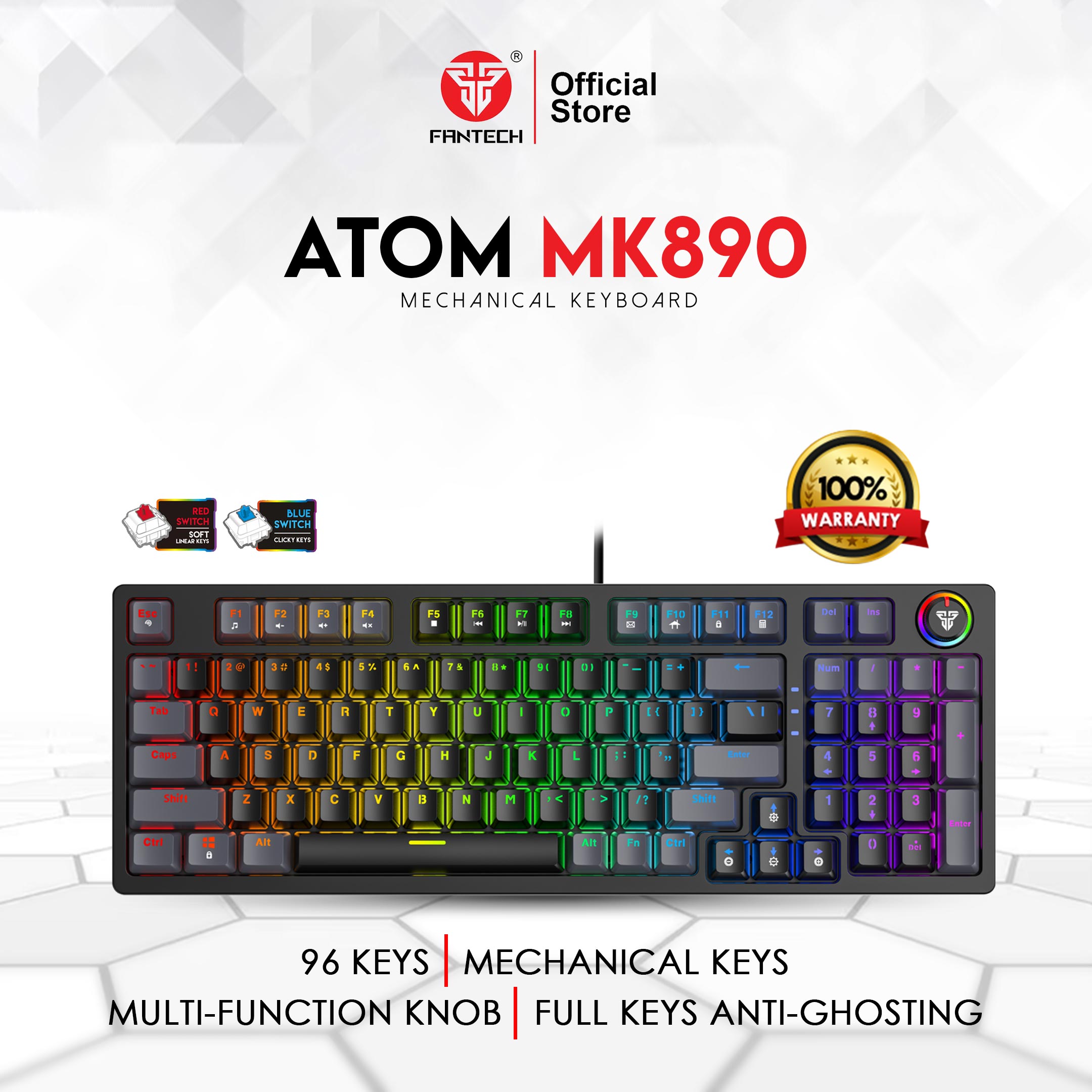FANTECH MK890 ATOM WIRELESS MECHANICAL KEYBOARD WITH RED SWITCH
