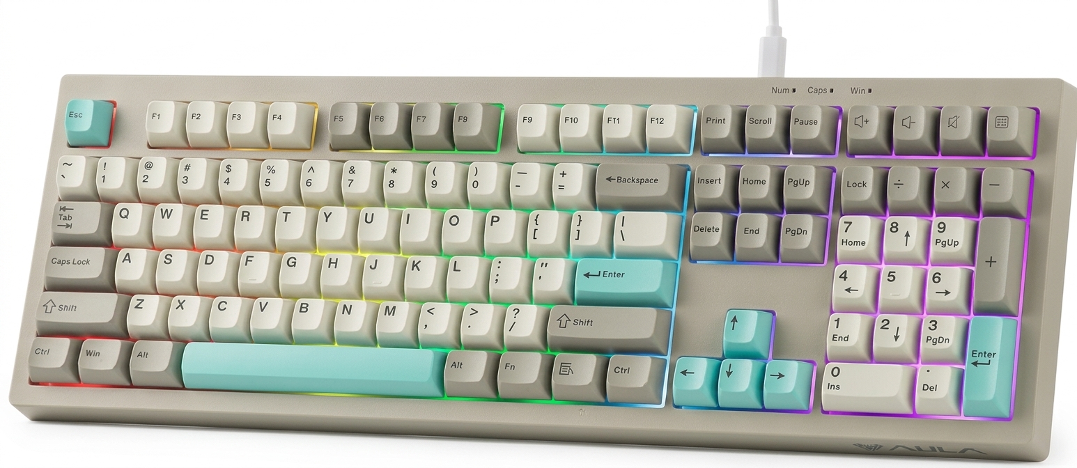 AULA S102 WIRED MEMBRANE KEYBOARD GREY+WHITE+TURQUISE