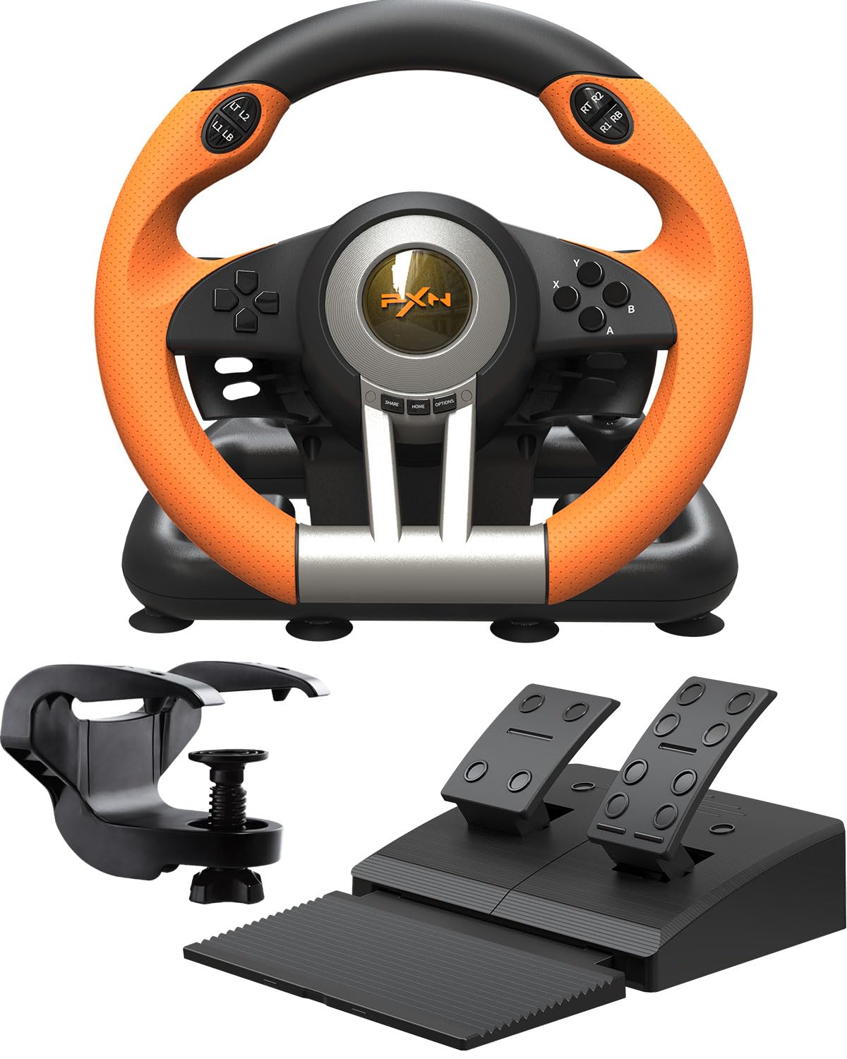 PXN V3 PRO RACING GAME STEERING WHEEL WITH BRAKE PEDAL RACING GAME STEERING - ORANGE