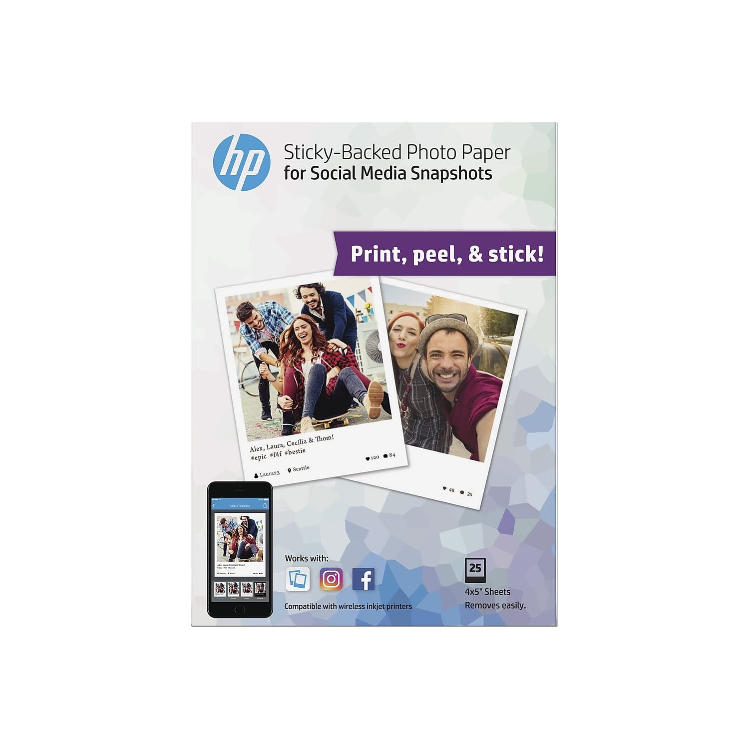 HP SOCIAL MEDIA SNAPSHOTS 25 SHEET 4X5 INCH PHOTO PAPER
