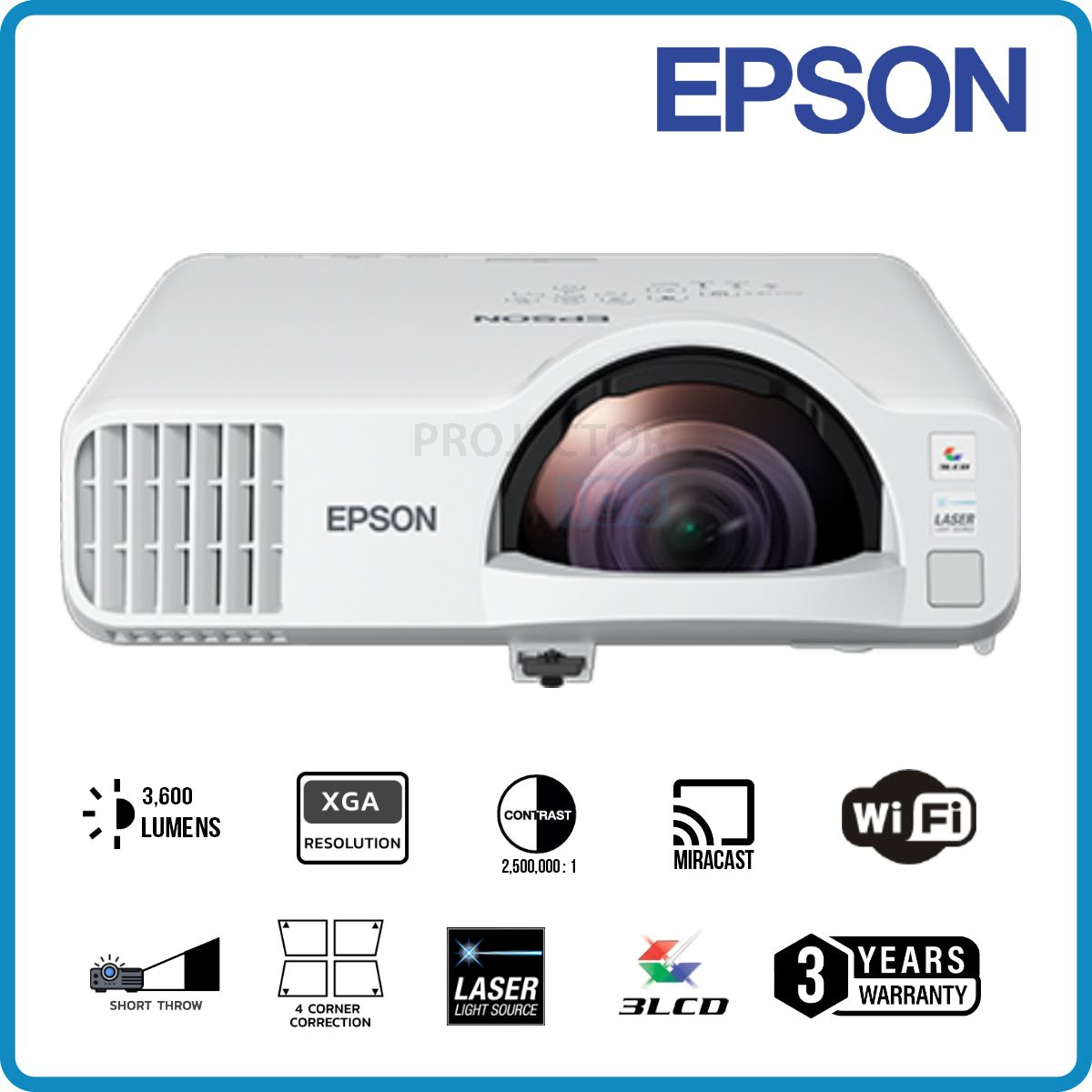 EPSON PROJECTOR EB-L200SX SHORT THROW/MIRACAST 3 yrs carring in warranty