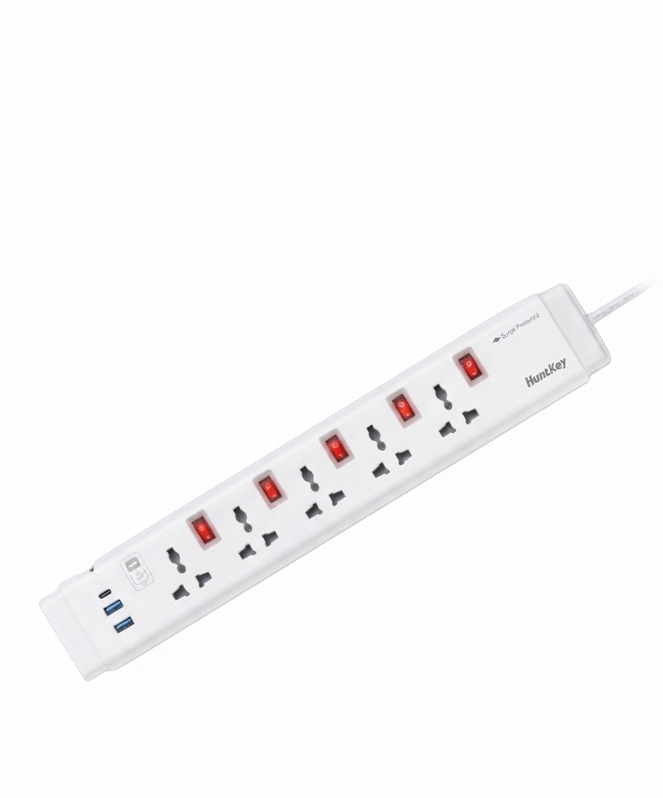 HUNTKEY 5 GANG SOCKET POWER STRIP WITH SURGE PROTECTOR