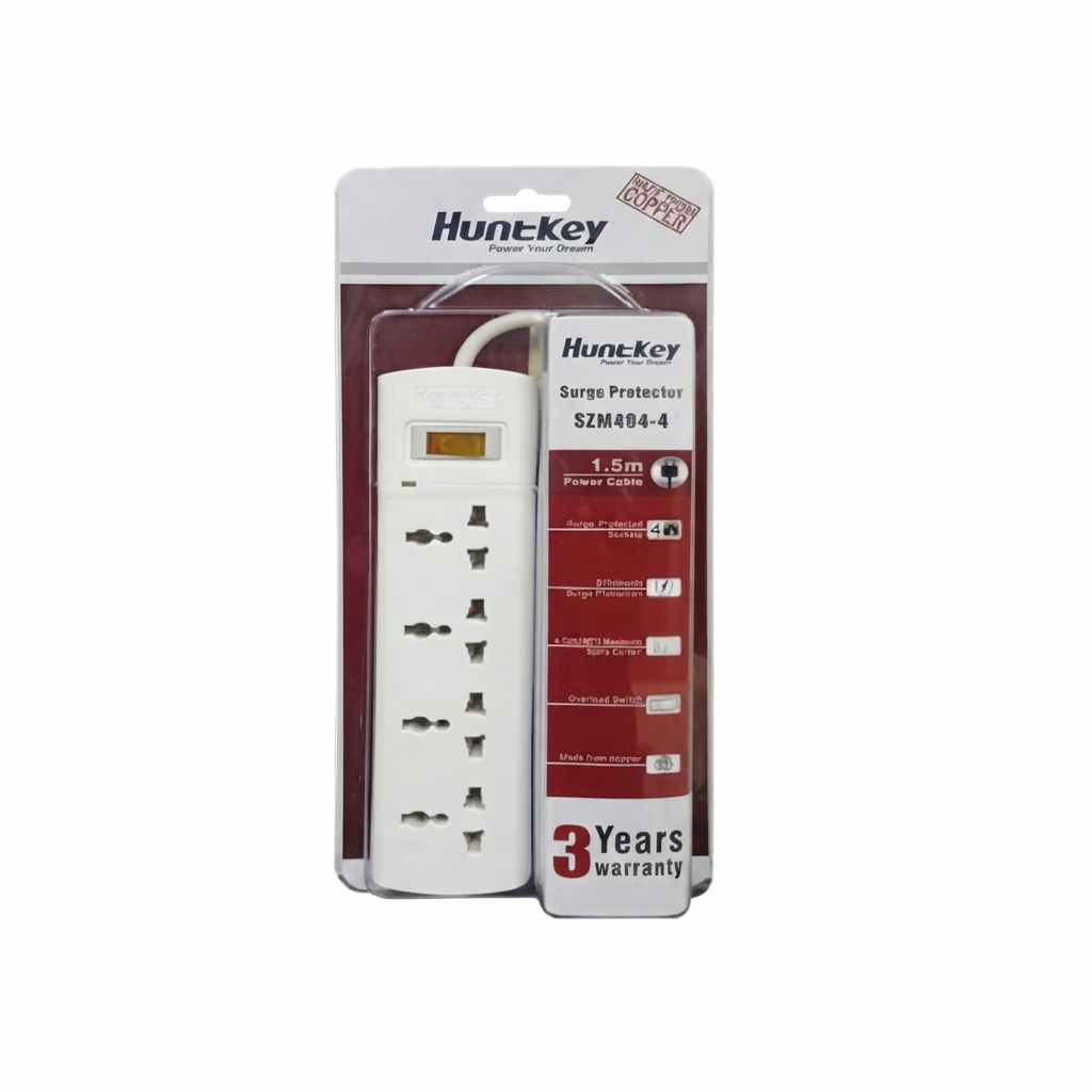 HUNTKEY 4 SOCKET POWER STRIP WITH SURGE PROTECTOR HK-SZM404