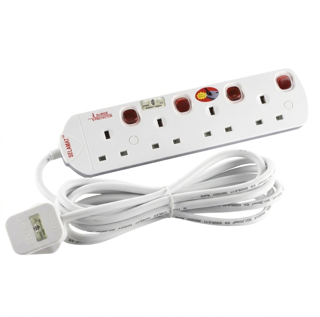 SELAMAT MA1184 4 GANG SURGE TRAILLING SOCKET - 3 METER
