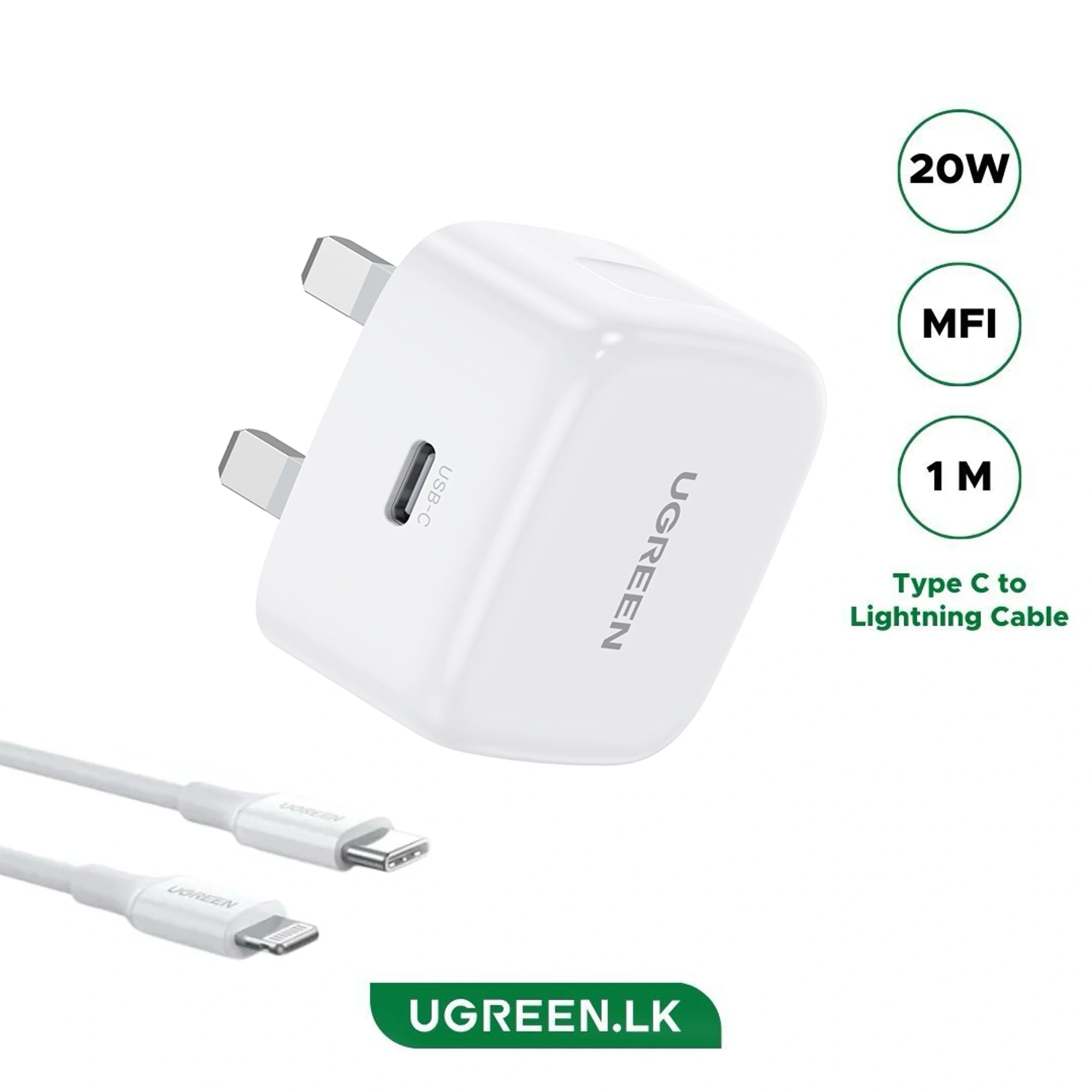 Ugreen PD FAST CHARGER UK + USB-C TO LIGHTNING CABLE - 1Meter