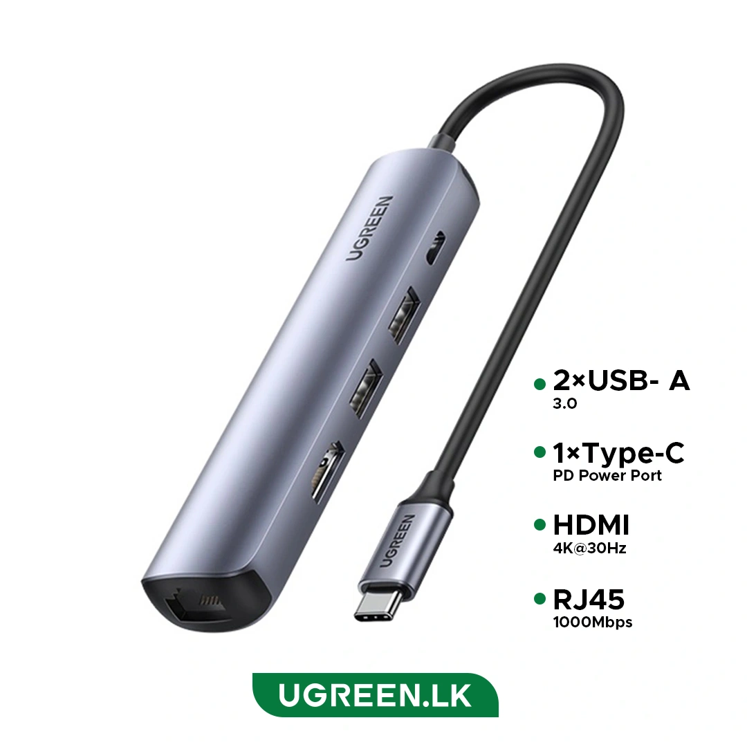 Ugreen 5IN1 USB TYPE C 3.1 TO 2 xUSB 3.0 + HDMI + RJ45 ETHERNET ADPATER + PD