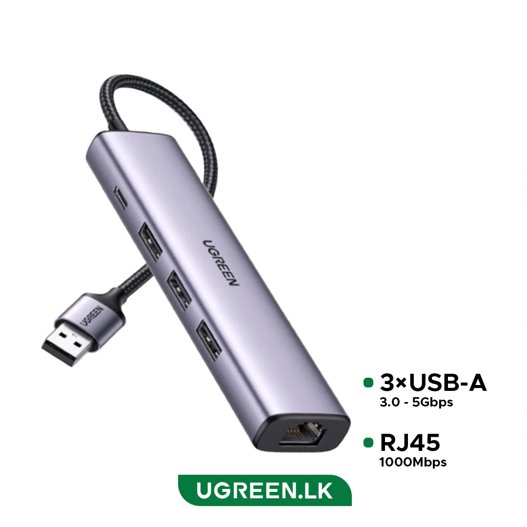Ugreen USB C TO 3 USB A 3.0 HUB + GIGABIT ETHERNET -ALUMINIUM CASE